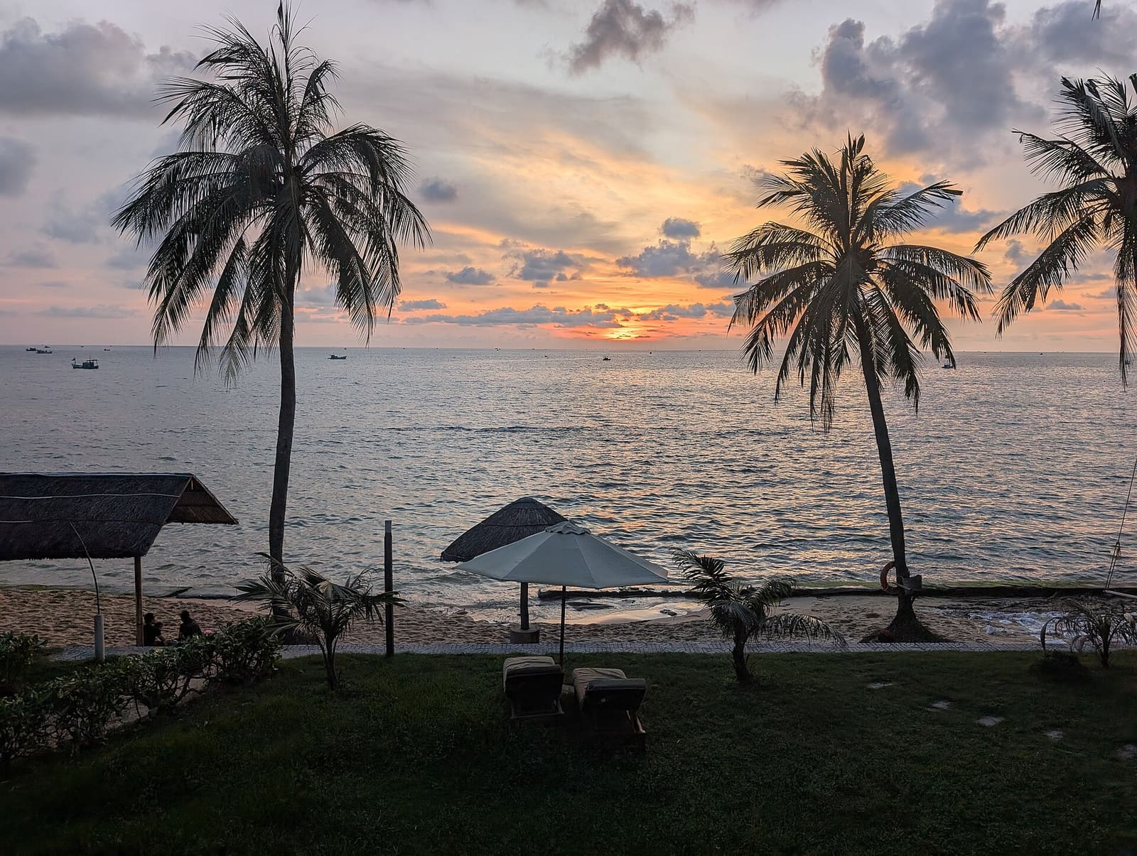 Palm trees on a Phu Quoc beach at sunset