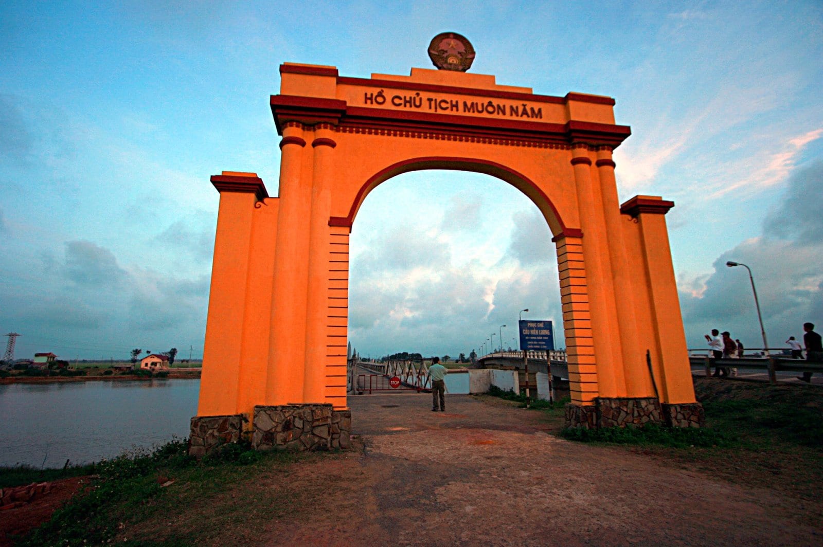 The orange arch at the north end of Hien Luong bridge over the Ben Hai river on the old DMZ