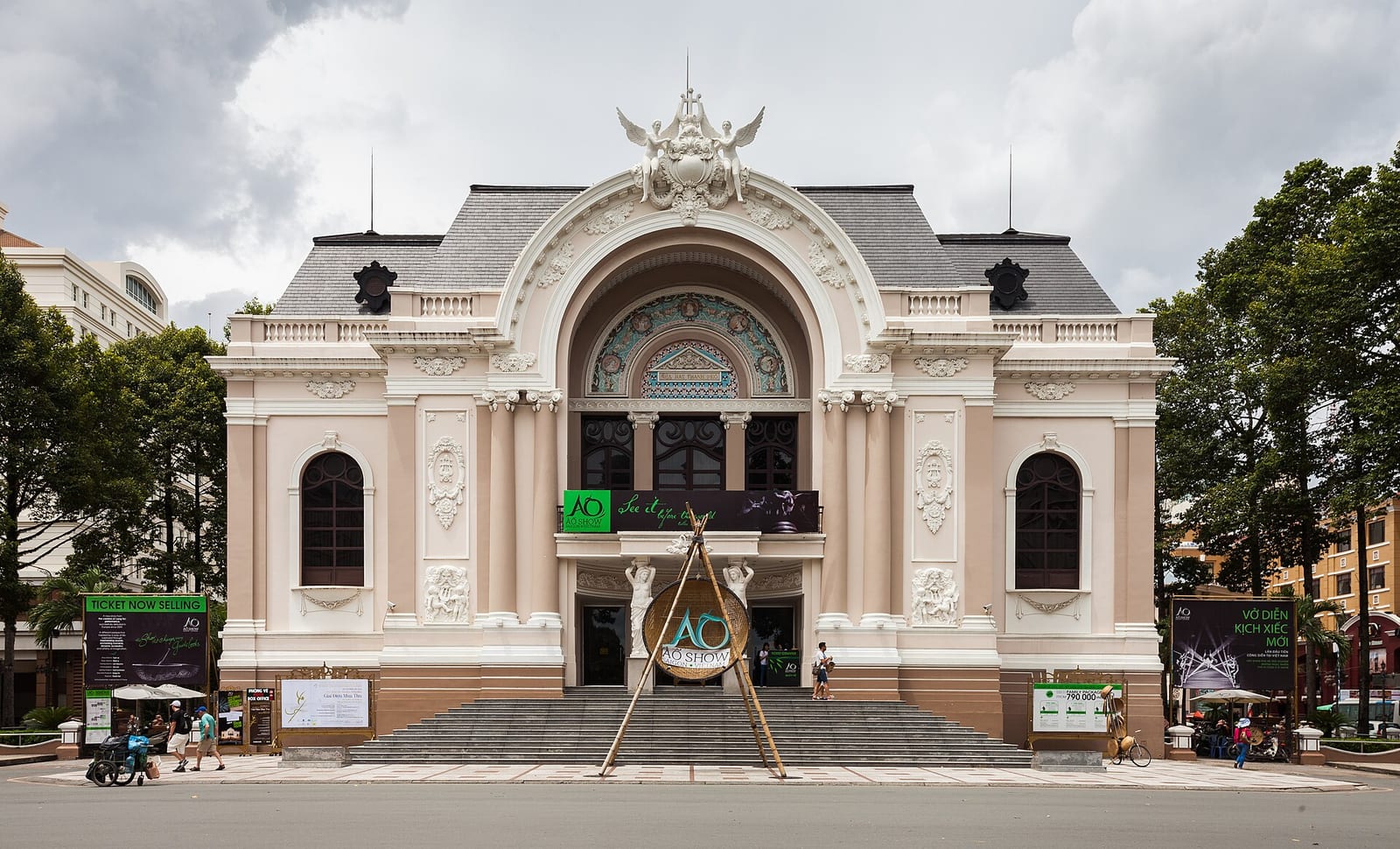 The Saigon Opera House, a French colonial theatre with a carved arched entrance