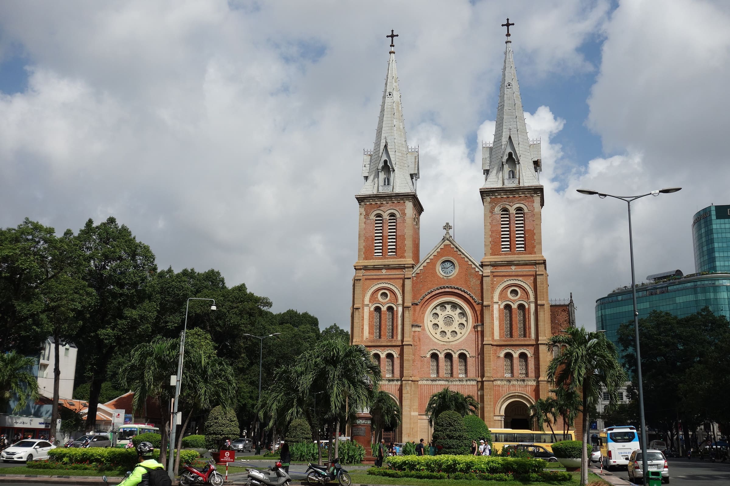 The twin red-brick towers of Notre Dame Cathedral Basilica in central Saigon