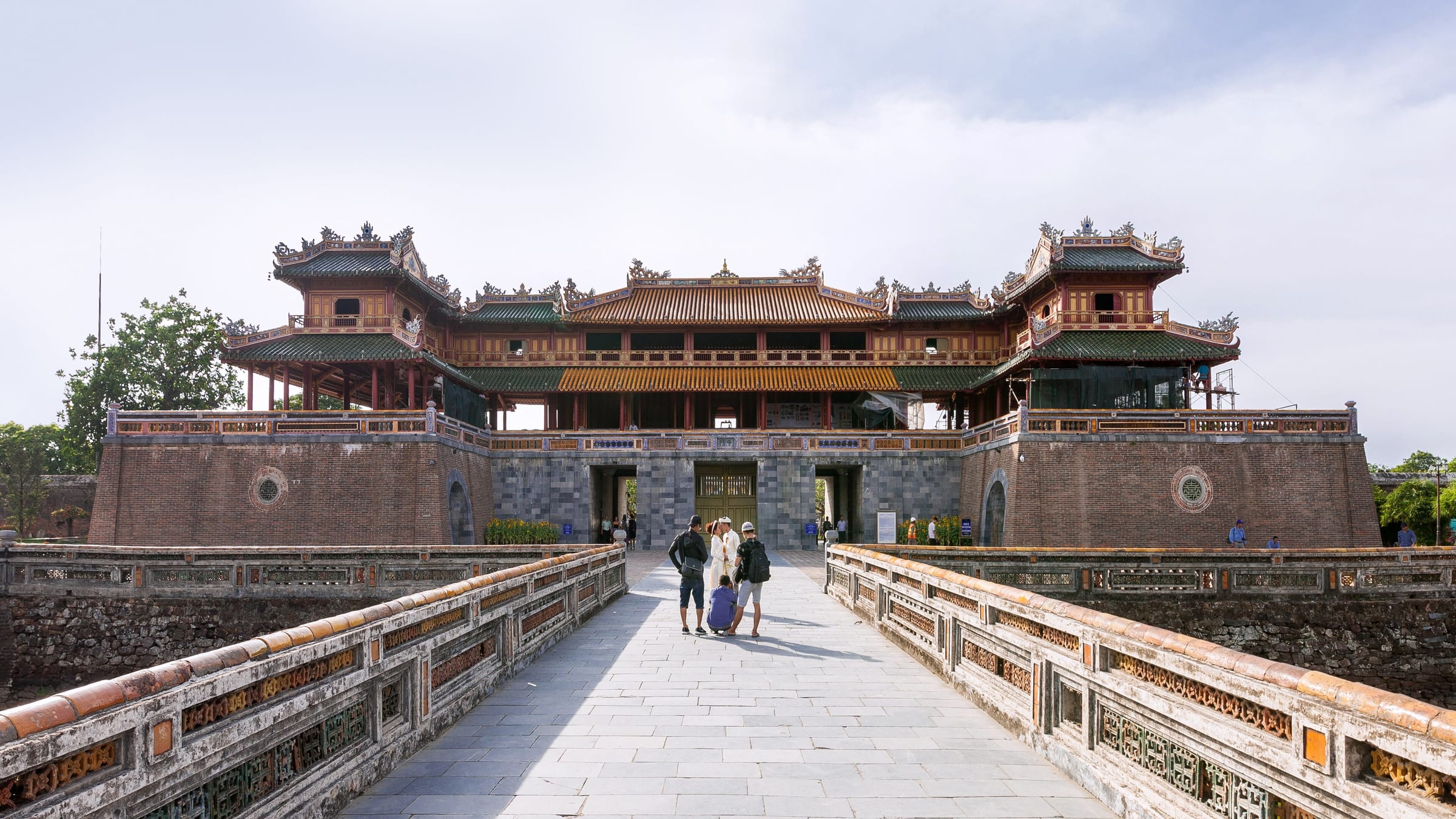 The Meridian Gate (Ngo Mon), the main entrance to the Imperial City in Hue, seen from the bridge approach